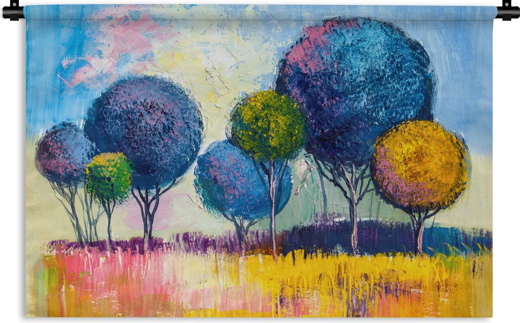 MuchoWow Wandteppich Wandbehang Gemälde - Ölfarbe - Baum - Natur 120x80 cm Tapisserie Dekoration Wandtuch - Wanddekorationen - Wandtücher
