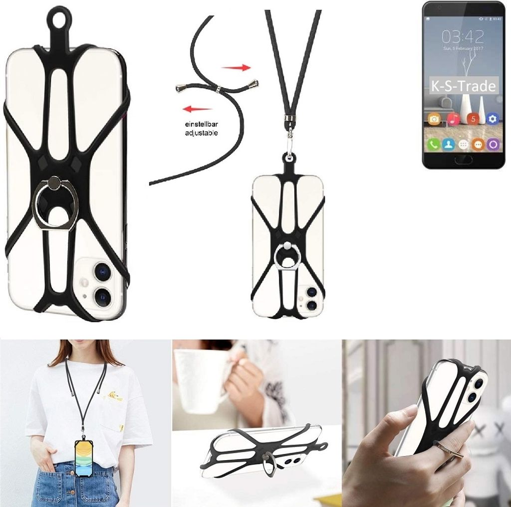K-S-Trade 3in1 Handykette Handyband Handykordel Halsband Smartphone-Ring Handy-Ring kompatibel mit Oukitel K6000 Plus Fingerhalterung Handyring