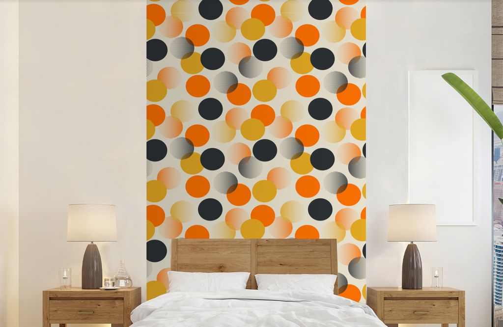 MuchoWow Fototapete für Wohnzimmer oder Schlafzimmer Wandtapete Vinyl Motivtapete Tupfen - Design - Retro - Orange - 150x240 cm - Tapeten