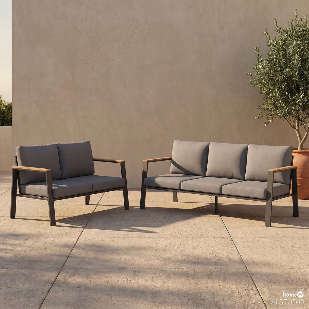 home24 Loungeset - 2-teilig - Aluminium / Polyester - Anthrazit