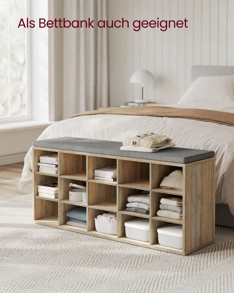 Solution gain de place : banc chaussures chêne et gris pour entrée