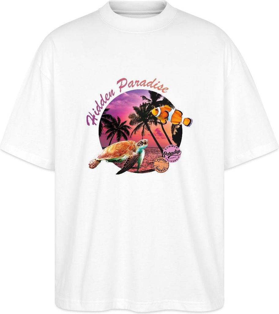 Spreadshirt Hidden Paradise Sunset Urlaub Oversize Uni T-Shirt, M, Weiß
