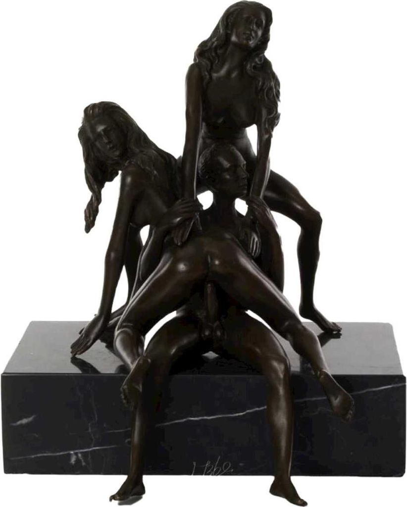 Bronzeskulptur Bronzefigur Erotik Kamasutra Gang Bang Mann 2 Frauen