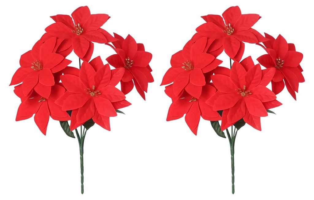 Künstlicher Weihnachtsstern (33 cm) mit 5/7 Blütenköpfen, rot, aus Kunstseide, mit Stiel, für Hochzeiten, Silvester, als Blumenarrangement oder...