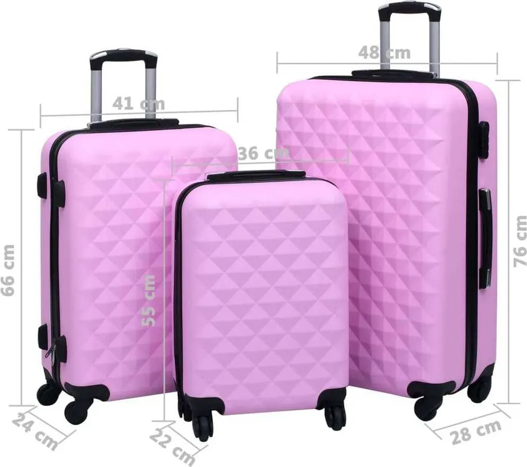 vidaXL Set di trolley rigidi 3 pezzi. ABS rosa - 9