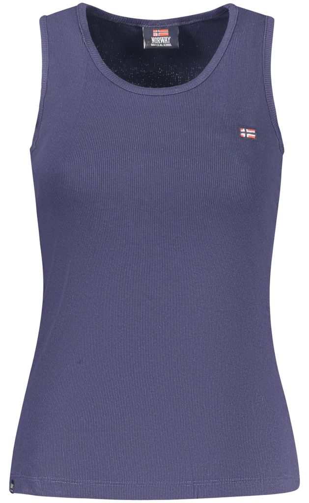 Blaues Damen-Tanktop 1963 – Rundhals & Stickerei im Norwegen-Stil