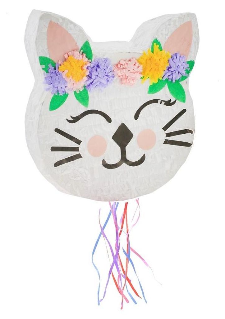 Kattentuut-piñata met bloemen, afmetingen 33 x 35 x 7,5 cm, Productafbeelding 
