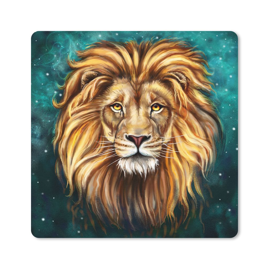 MuchoWow Mauspad Mousepad Löwe - Gemälde - Sternenhimmel 30x30 cm - Mousepads - Maus Mat - Pad - Mausunterlage - Gaming