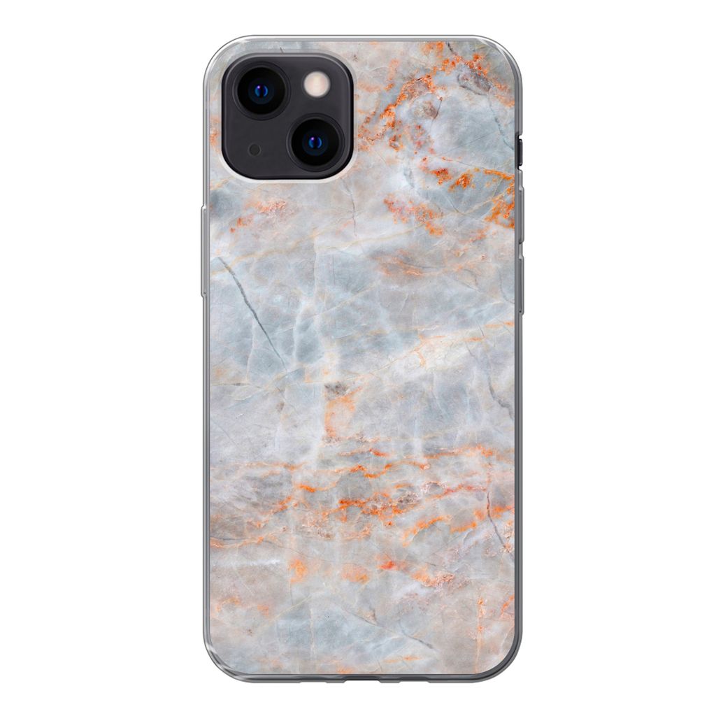 MuchoWow Handyhülle Schutzhülle Hülle für iPhone 13 mini Marmor - Luxus - Orange Silikon Softcase Handy Hülle - Softcase