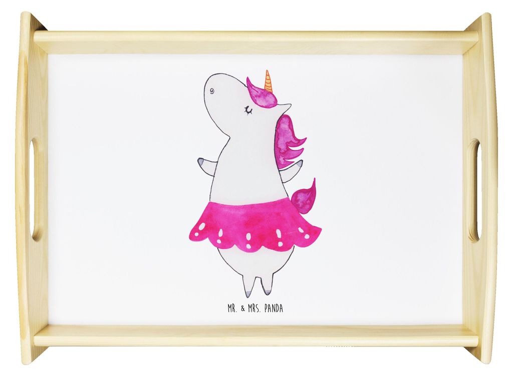 Mr. & Mrs. Panda Tablett Einhorn Ballerina - Weiß - Geschenk, Wohnung, Sofa, Party, Geburtstag, Serviertablett, Unicorn, Tanzen, Servier, Lebenslu...