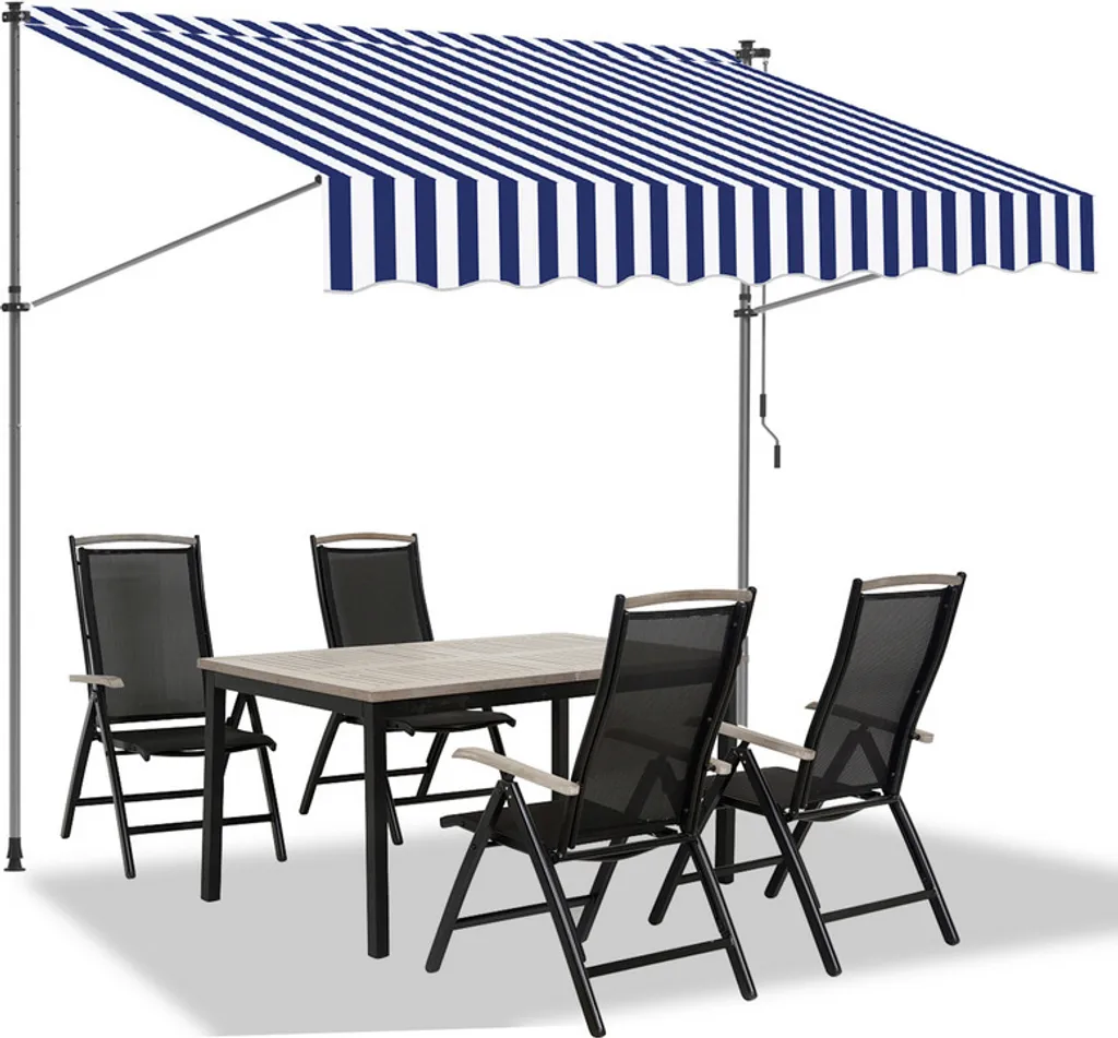 Tenda da balcone Jopassy Lunghezza a scelta Tenda da sole idrorepellente con morsetti Protezione solare con manovella Blu e bianco 1,5 m
