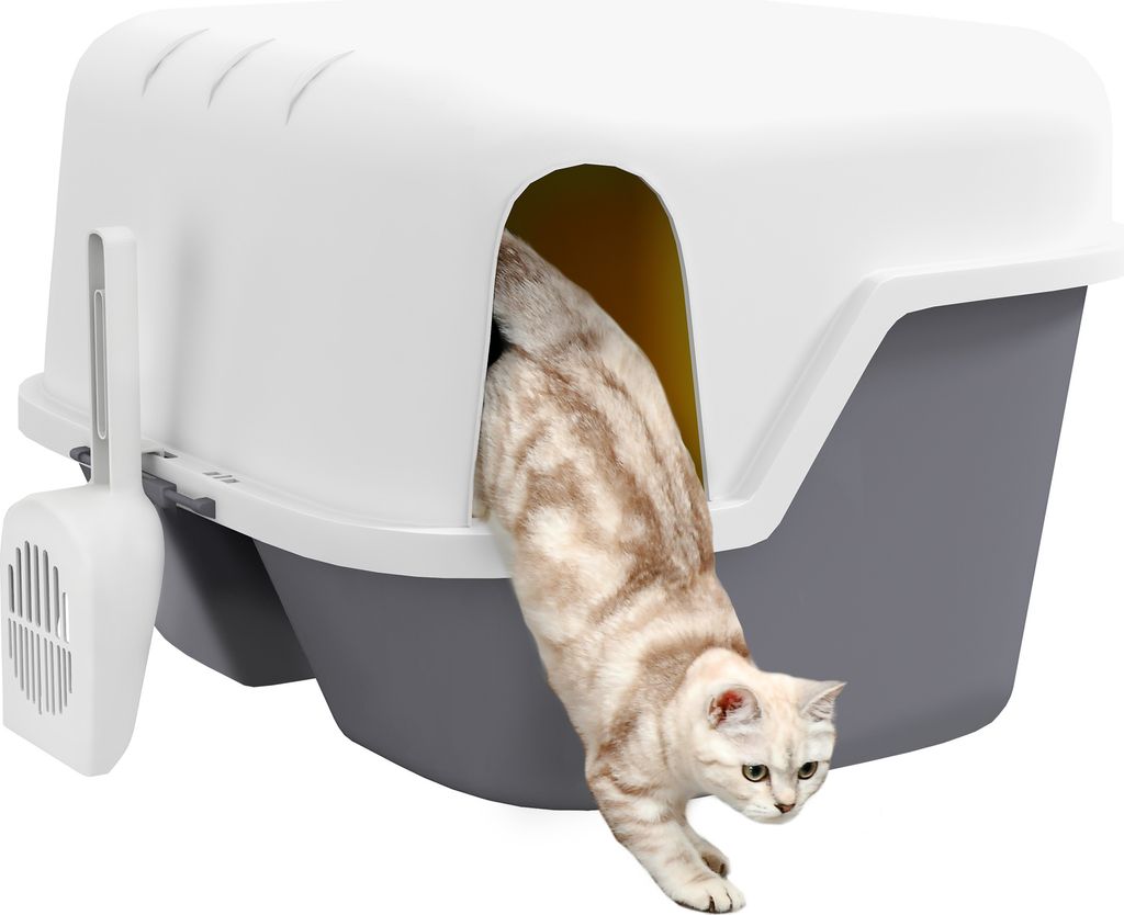 PawHut Katzentoilette mit Deckel, Katzenklo mit Sieb, Schaufel, geschlossen Katze Toilettenhaus für kleine Katze unter 3,5 kg, Indoor, Kunststoff,...