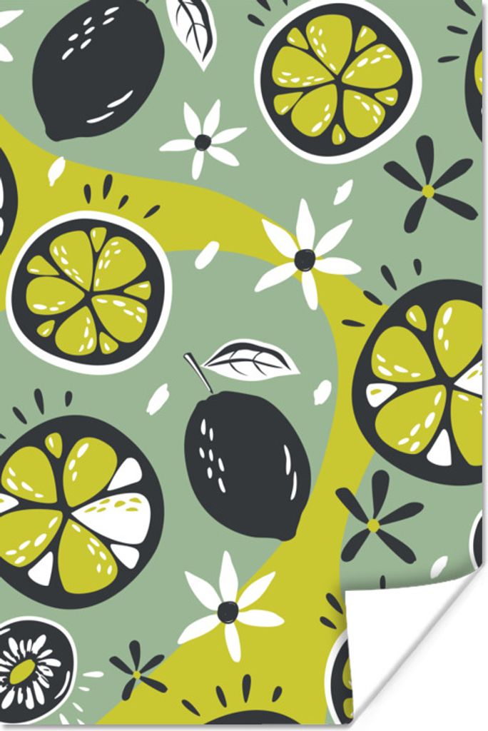 MuchoWow Poster Sommer - Obst - Blumen - Grau 60x90 cm - Wanddekoration