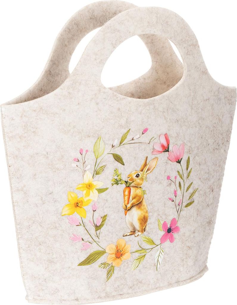 Filztasche Osterdekoration mit Hasenmotiv und Blumen Frühling Deko, 4 Stück