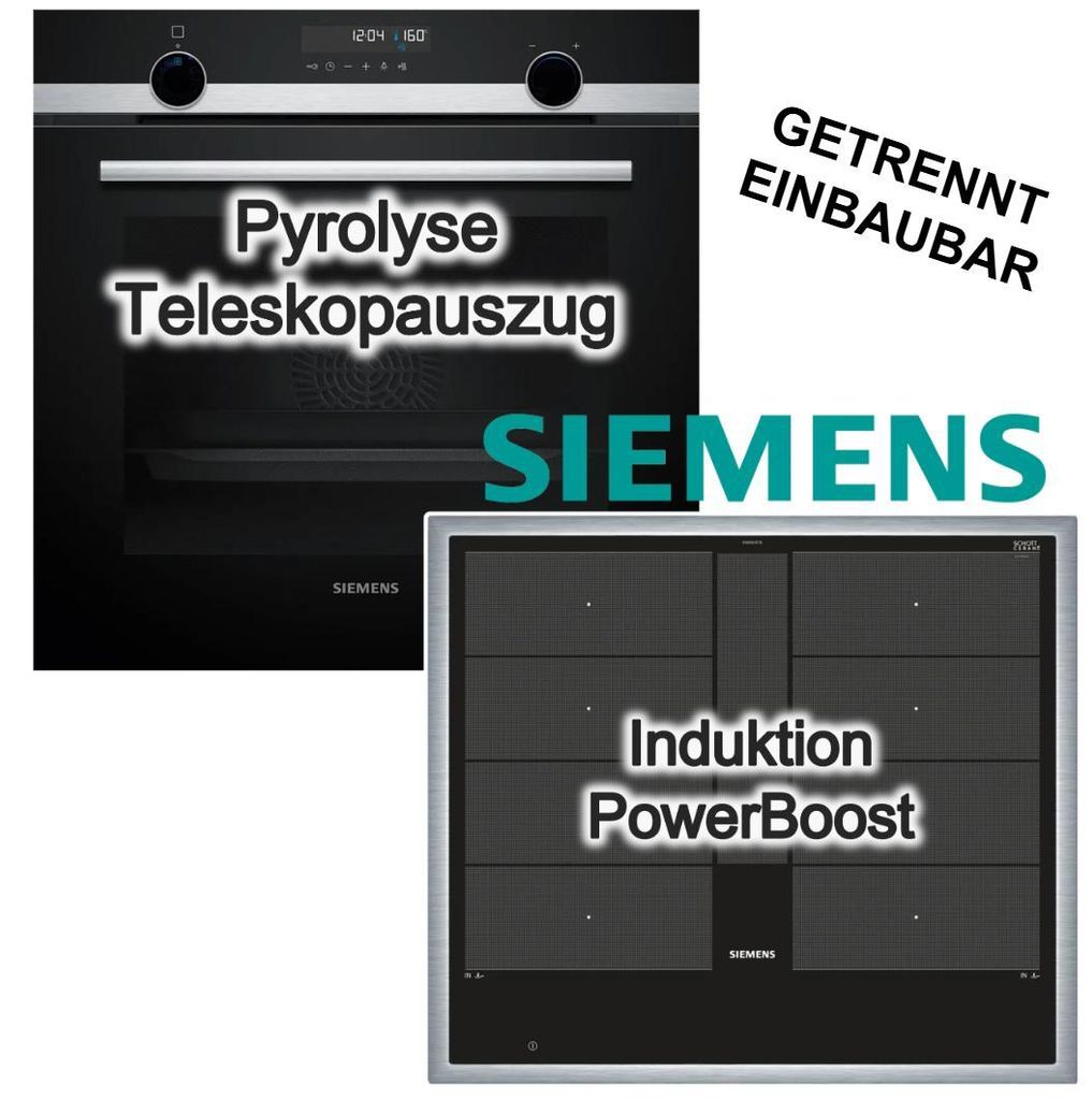 Herdset Siemens Einbaubackofen Pyrolyse 3DHeißluft + Induktionskochfeld varioInduktion powerBoost Touch