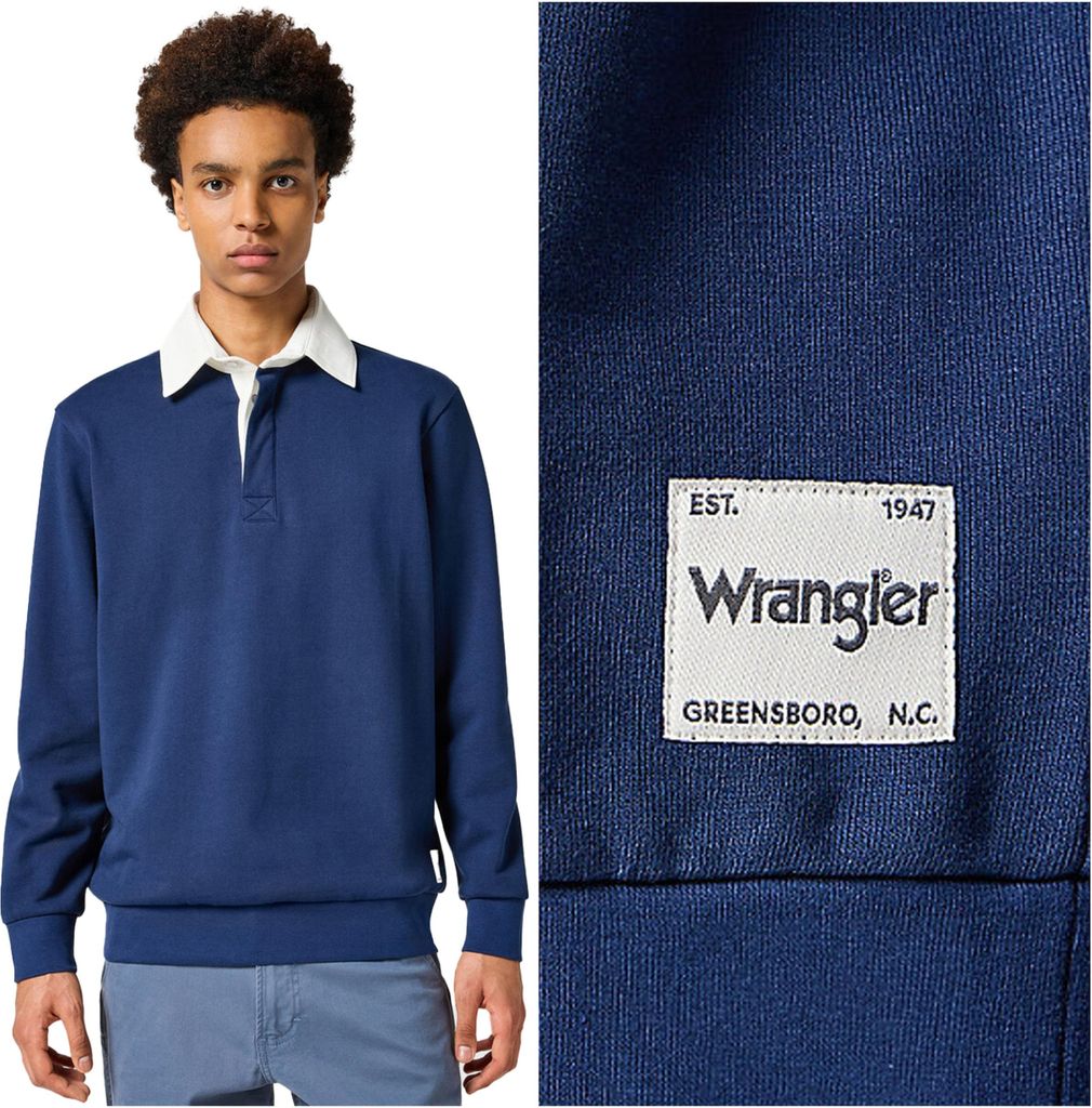 WRANGLER Herren, T-Shirt POLO SWEATSHIRT, L, Blau, sport, tshirt, shirt