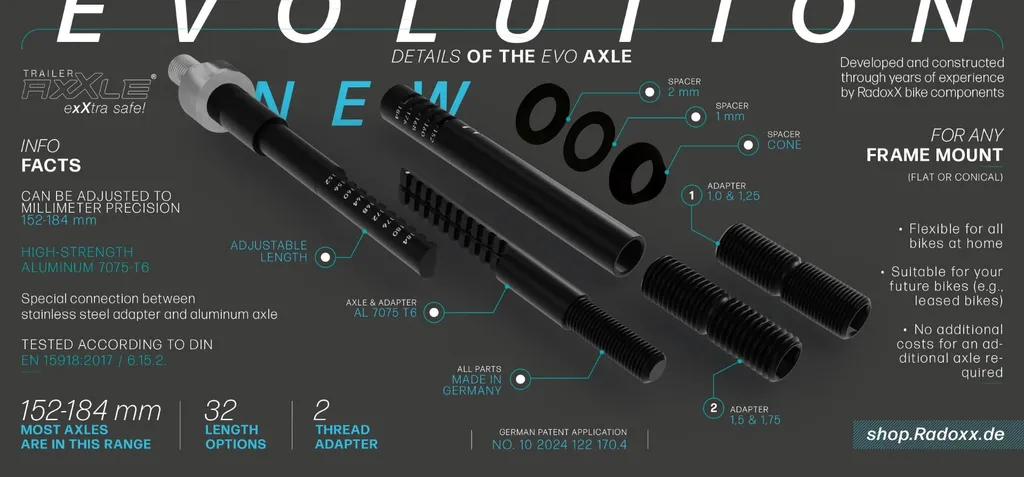 Axe de roue arrière adaptable RADOXX Evolution pour cadre VTT et route - 4