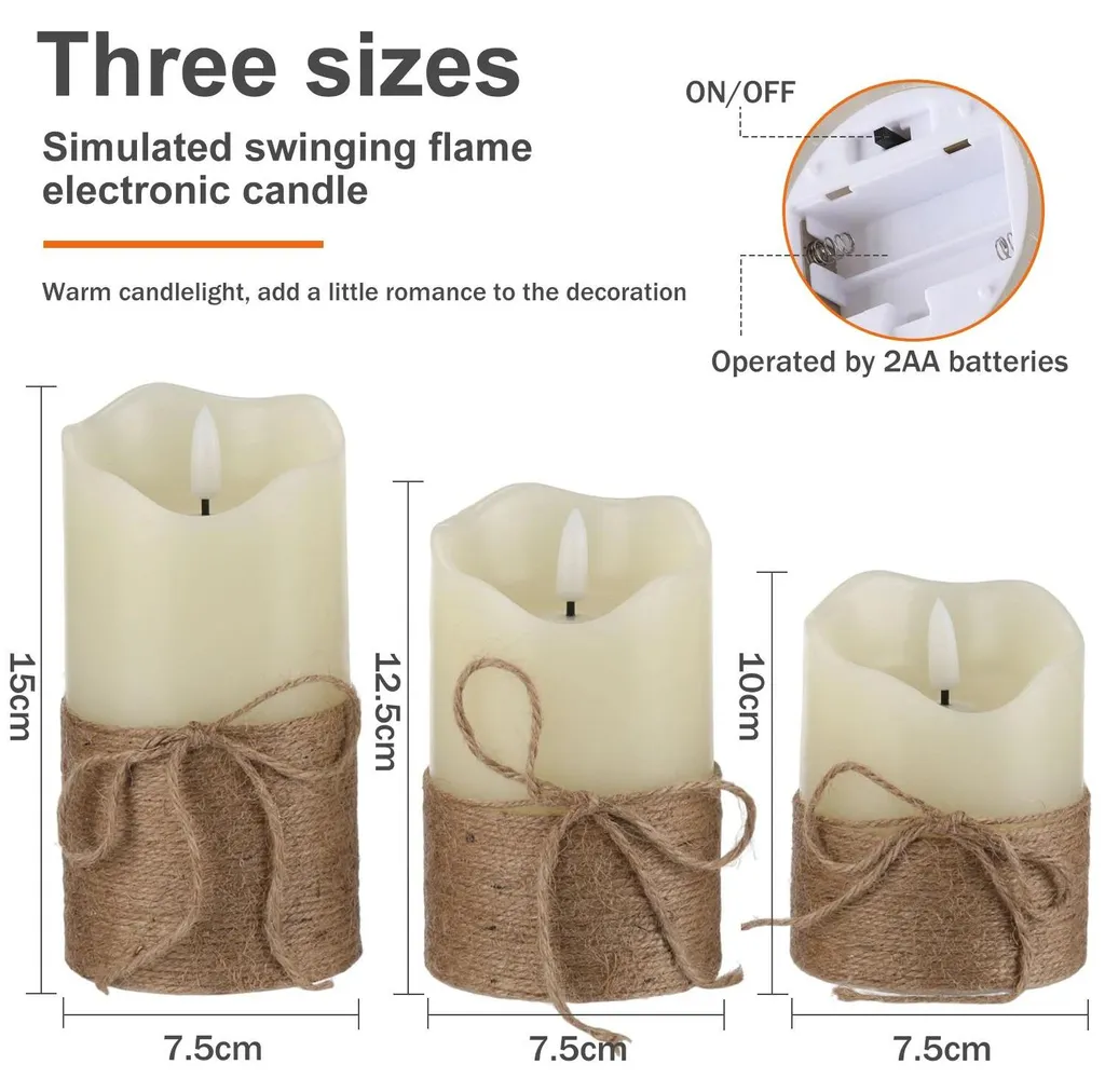 Bougies LED rechargeables en cire véritable avec télécommande - Lot de 3