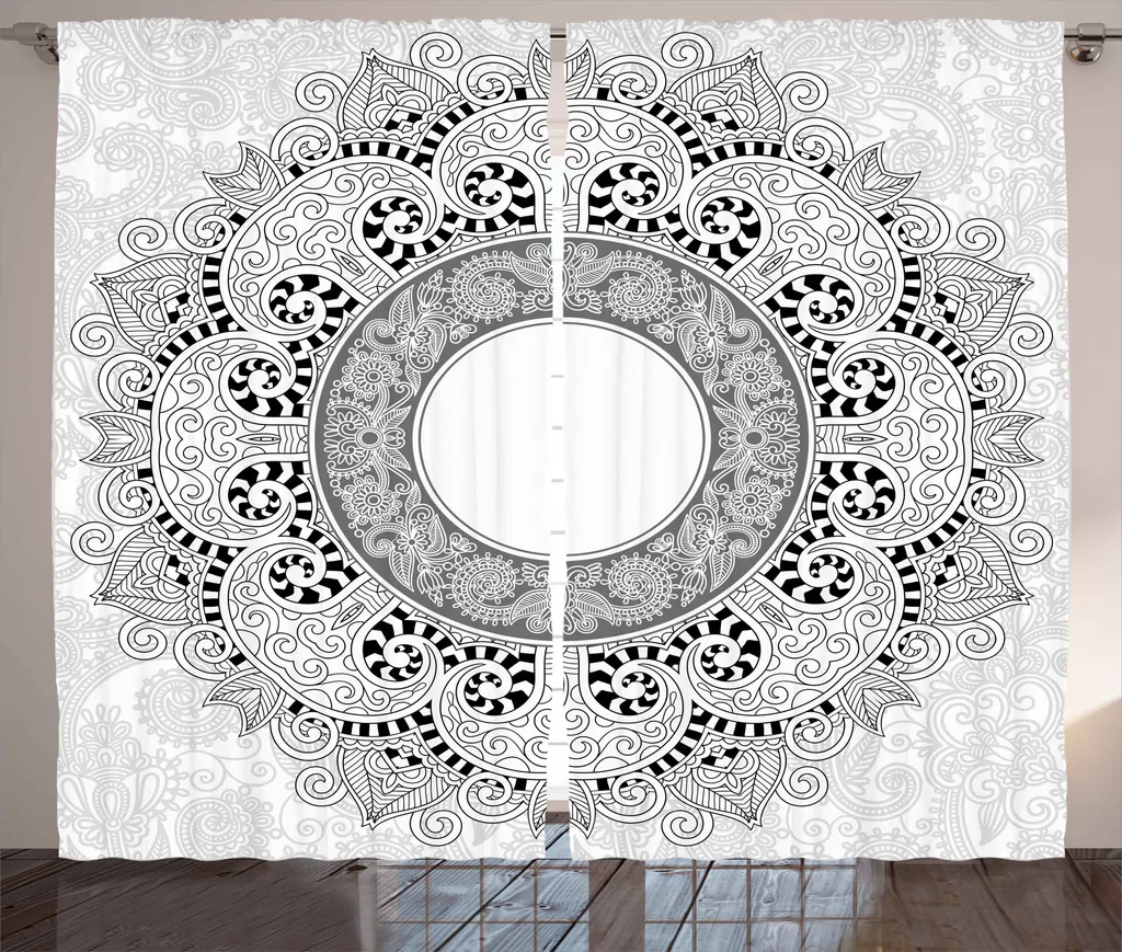 Tenda Camera da Letto Mandala 280x225cm ABAKUHAUS Bianco Nero