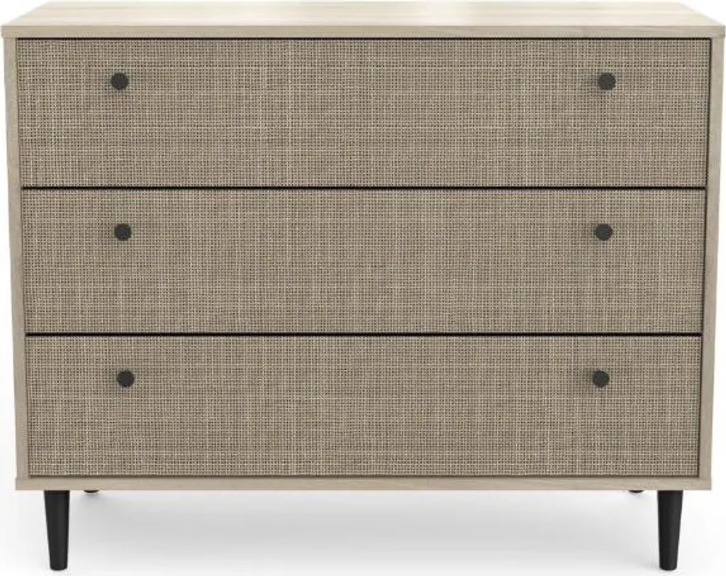 Commode de chambre style cannage 3 tiroirs chêne et noir Saïgon