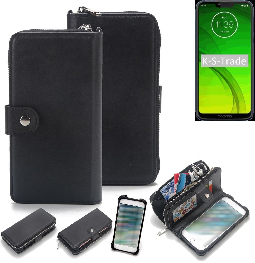 K-S-Trade 2in1 Handyhülle Schutzhülle kompatibel mit Motorola Moto G7 Power & Portemonnee Cover Handy Hülle Case Etui Geldbörse Wallet Bookstyle
