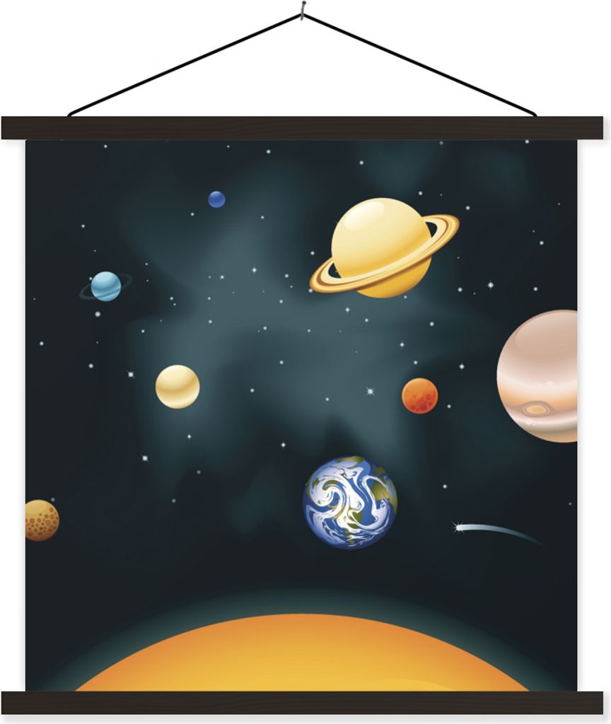 MuchoWow Textilposter Eine Illustration des Sonnensystems mit unserem Planeten 120x120 cm mit schwarzem Rahmen - Aufhängungsset