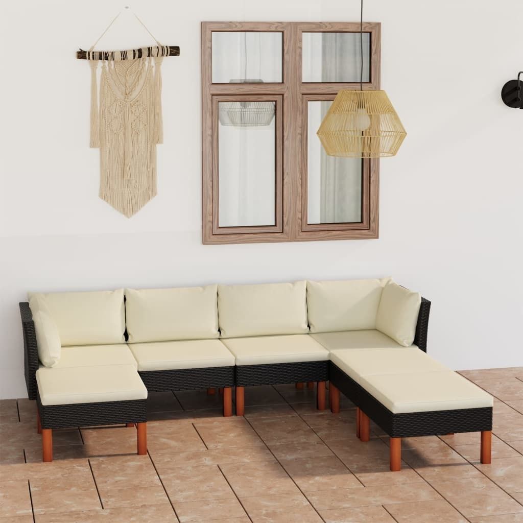 Möbel 7-tlg. Garten-Lounge-Set mit Kissen Poly Rattan Schwarz - Balkonmöbel 3059739
