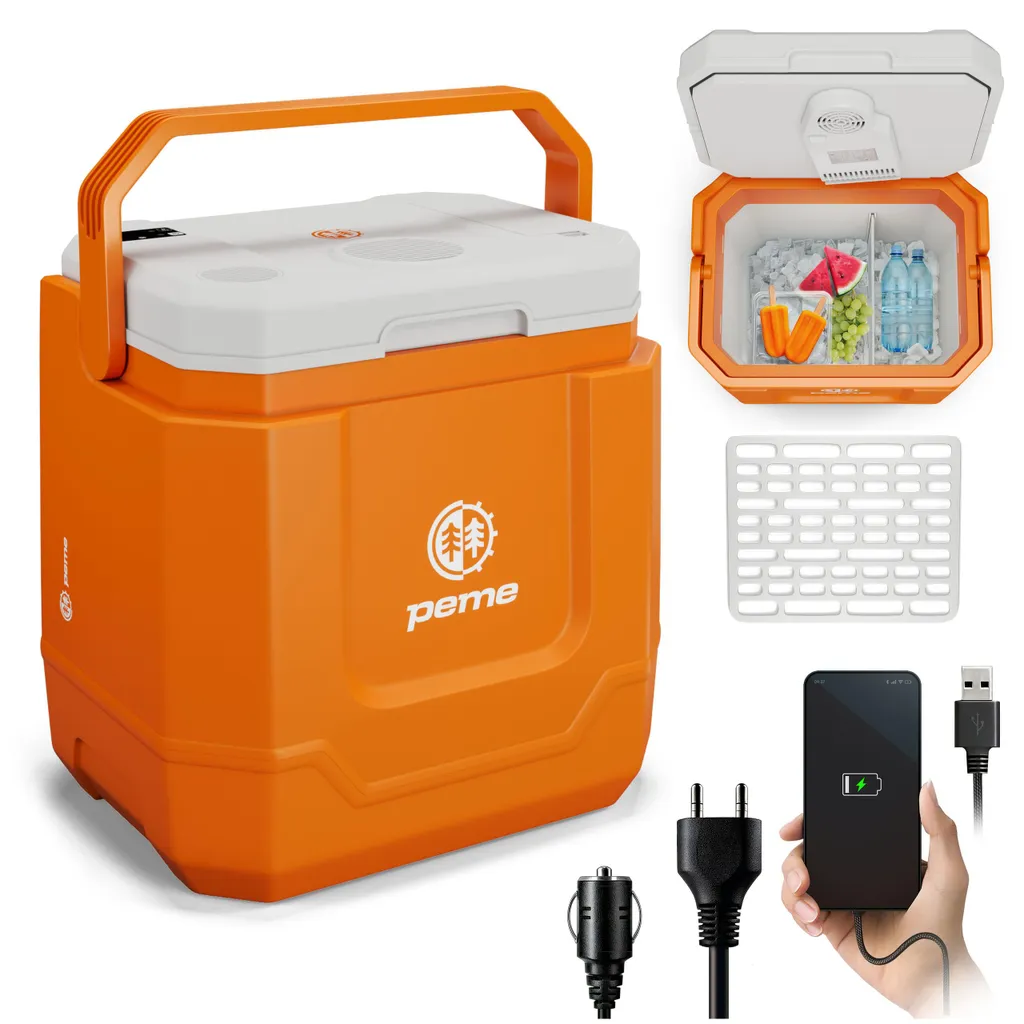 Glacière électrique Peme Trip Orange 26L - Frigo de camping Bluetooth