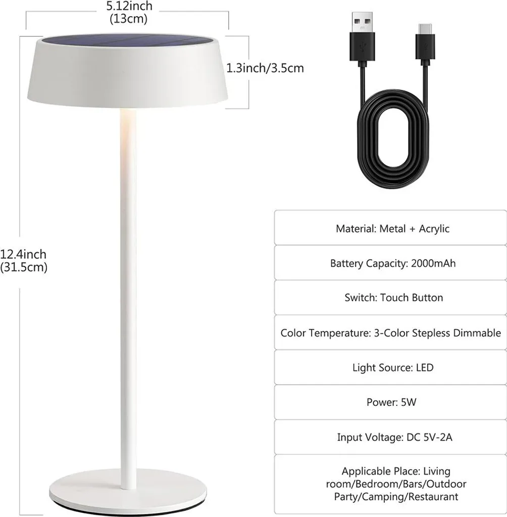 Lampada Solare Metallo Bianco per Giardino Terrazza Senza Fili - 4