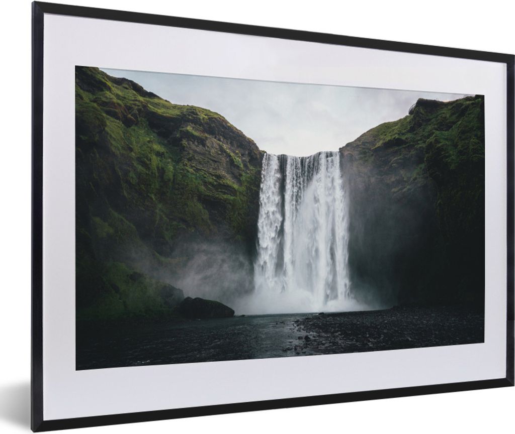 MuchoWow MuchoWow Gerahmtes Poster Wasserfall - Island - Felsen 60x40 cm - Poster mit zchwarzem Bilderrahmen - Schlafzimmer - Plakat in Rahmen ...