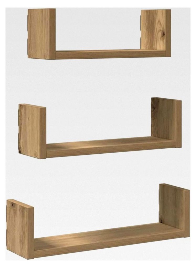 Wandregal 3er Set mit Stauraum, Schweberegal für Wohnzimmer, Küche, Büro und Schlafzimmer, dekoratives Bücherregal aus Artisan-Eiche Holzwerkstoff
