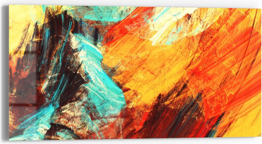 DEQORI Glasbild Echtglas 60x30 cm 'Bunte Pinselstriche' Wandbild Bild modern Deko