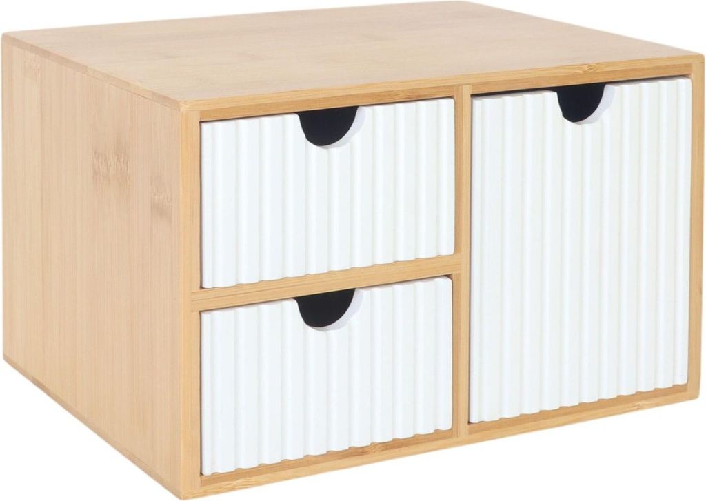 Schubladenbox-Organizer aus Bambus, 3 gerippte Schubladen