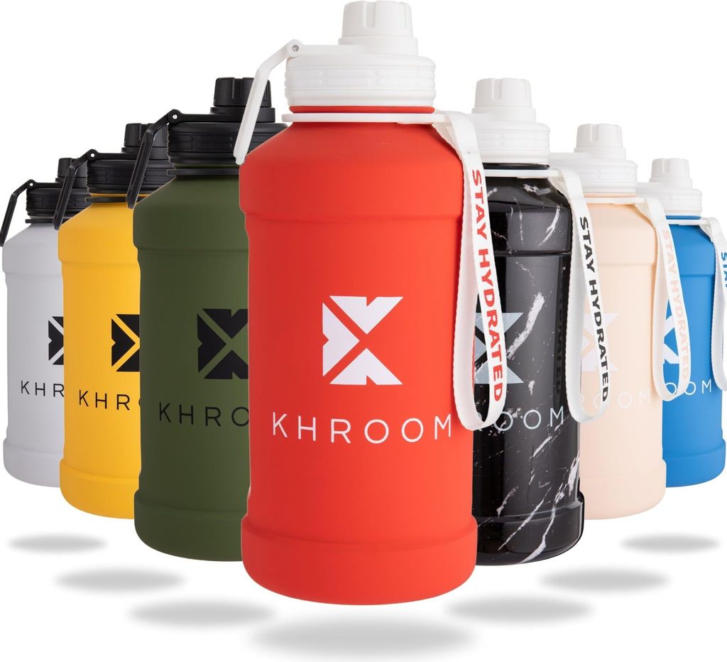 Khroom Edelstahl Trinkflasche 1,3L & 2,2L – Kohlensäure geeignet, auslaufsicher, spülmaschinenfest, einwandig, BPA-frei | Metall Trinkflasche |...