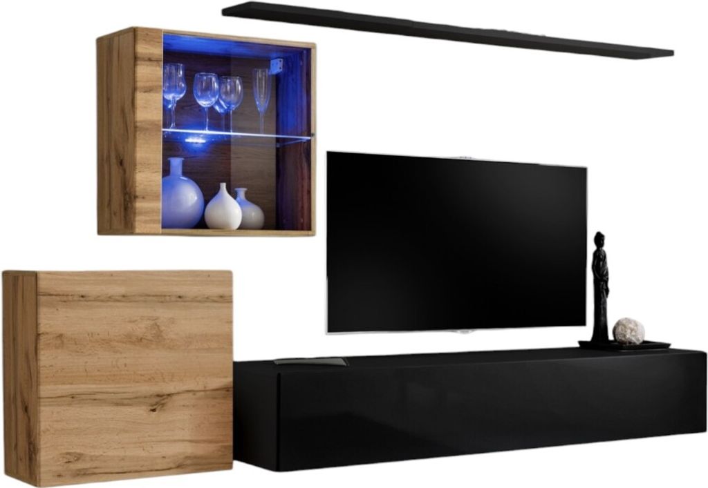 Meublorama AM-SWITCH 15-WTS SW 15*4C/66KG, 1 Regale, 3 Tür(en), Schwarz, Mitteldichte Faserplatte (MDF), 2 Schublade(n), 400 mm
