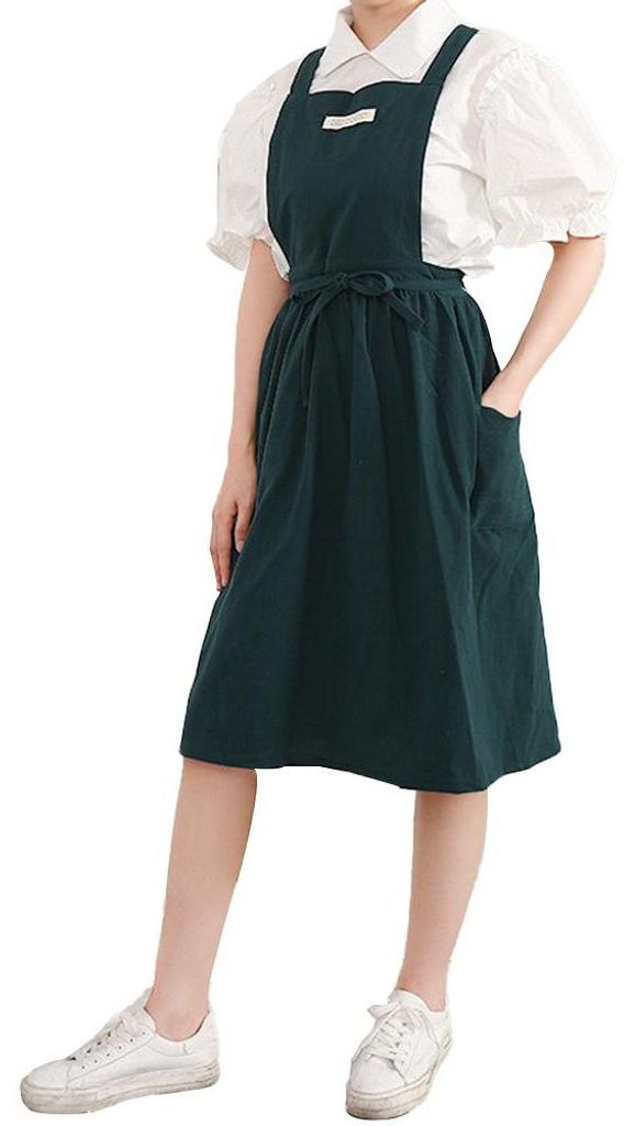 Niedliche Vintage-Schürze mit gekreuztem Rückenausschnitt und Taschen für Damen, ideal zum Kochen und Malen