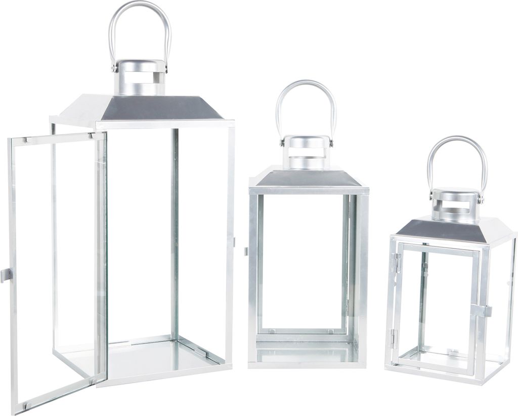 3er Gartenlaternen Laternen Metall Windlicht Silber Produktbild 3