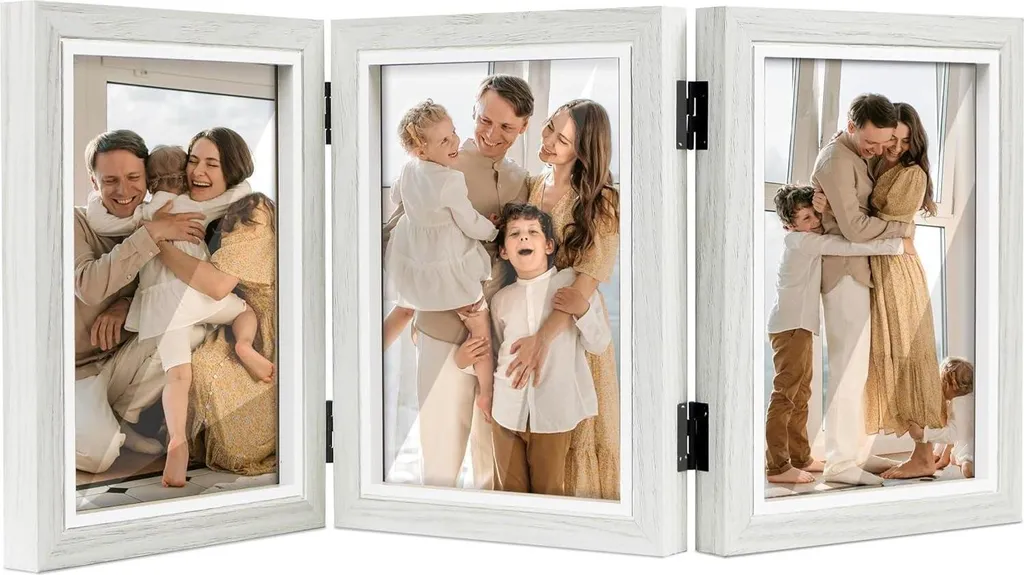 Tripla Cornice Portafoto 4x6 Con Cerniera Pieghevole In Legno Con