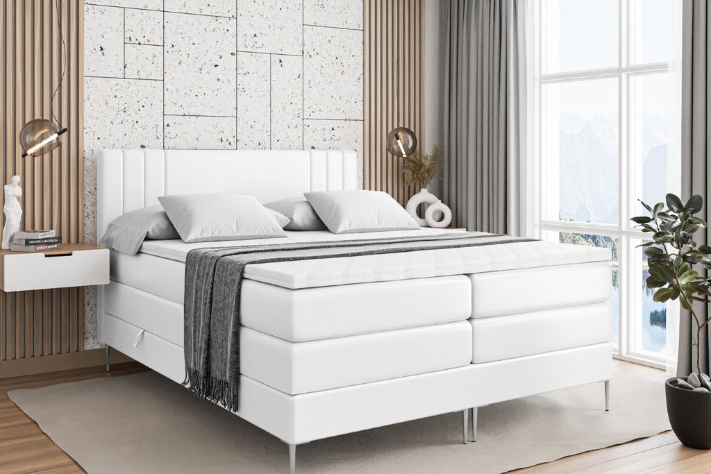 ALTDECOR Boxspringbett mit Silber Füßen, Matratze und Lattenrost, Topper, Polsterbett mit Bettkasten, Bett mit Stauraum H3- und H4- Matratze, Dop...