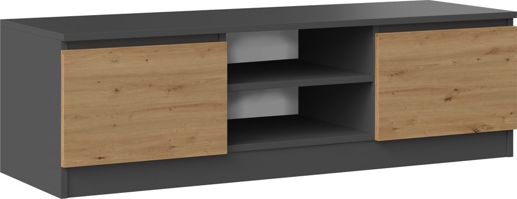 CDF TV-Schrank 120 | Farbe: Anthrazit - Eiche Artisan | Moderner Fernsehtisch | Ablagen für Audio-/Videogeräte | Stauraum für Kleinigkeiten