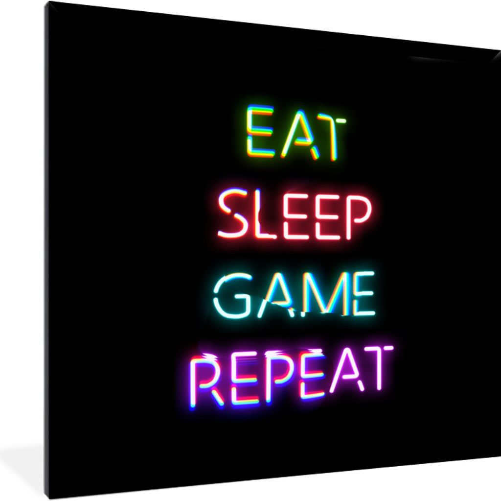 MuchoWow Gerahmtes Poster Gaming - Led - Zitat - Eat sleep game repeat - Gaming 40x40 cm - Poster mit Schwarzem Bilderrahmen Wandposter Rahmen Fo...