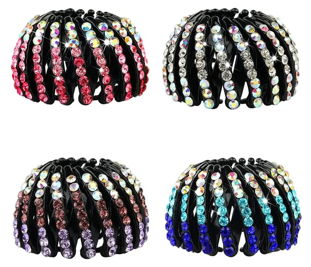 Barrettes rétractables géométriques à strass pour femme et fille x4