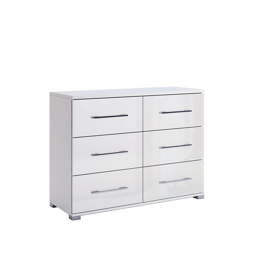 Weiße Hochglanz Kommode Family 108x82x40cm Modern 6 Schubladen Schlafzimmer Wohnzimmer