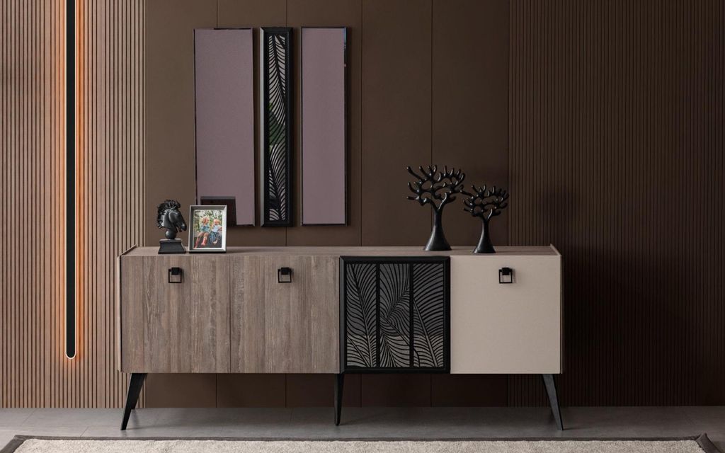 Anrichte Sideboard mit Spiegel Gruppe Holzschrank Schrank Produktbild 