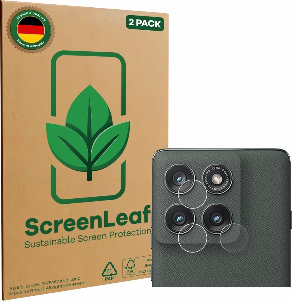 2x ScreenLeaf Schutzfolie für Motorola Edge (2025) (NUR Kameraschutz) nachhaltiger Displayschutz Display Schutz Folie Klar Transparent