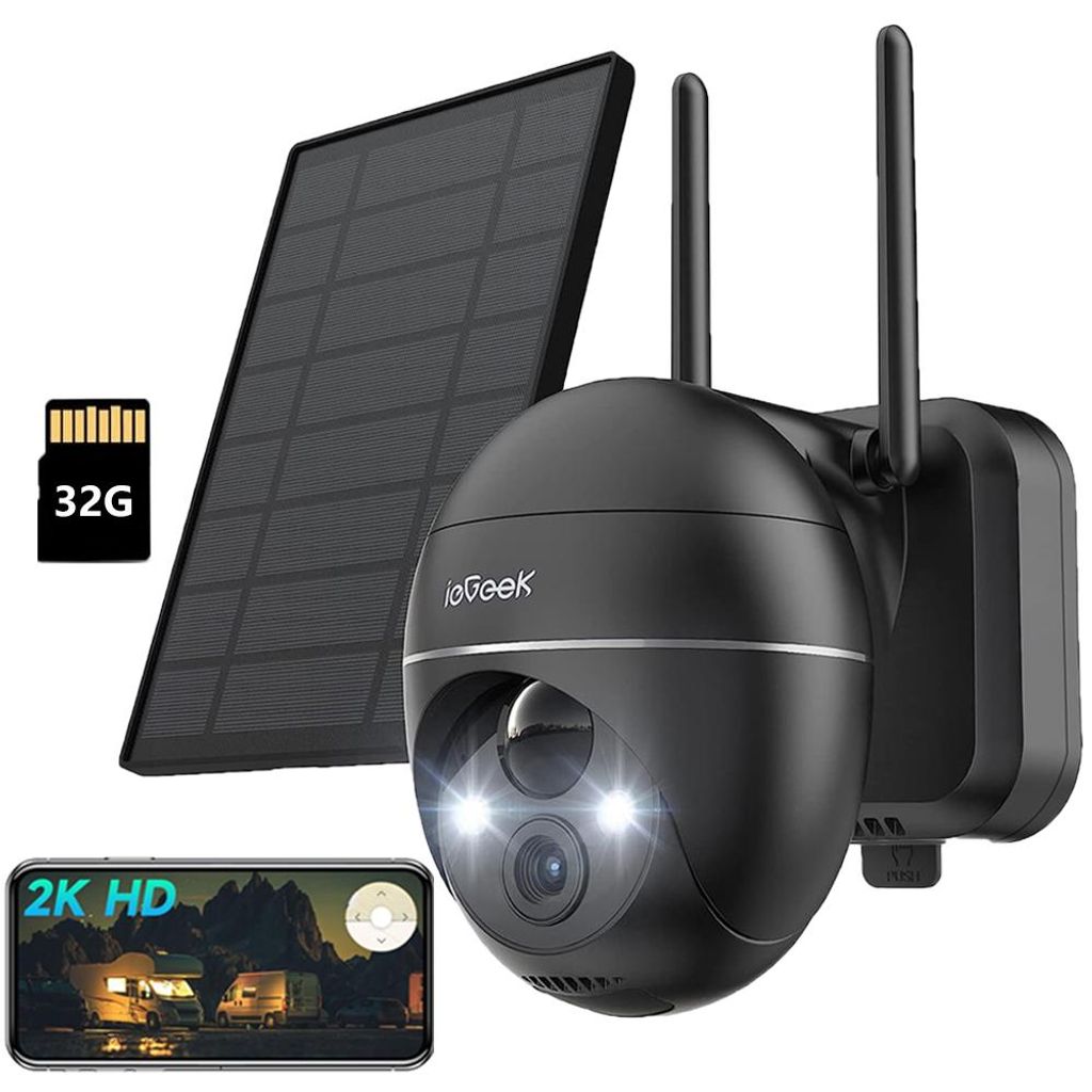 3MP Solar Überwachungskamera Aussen Wi-Fi 360° PTZ Kamera Outdoor mit Kabellose Solarpanel Farbnachtsicht PIR Erkennung Sirene/Weißlichtalarm mi...