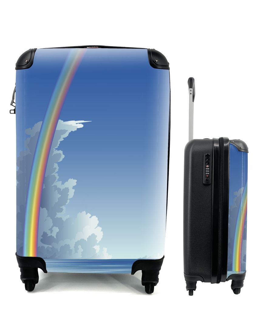 MuchoWow Koffer Handgepäck Trolley Rollkoffer Kleine Reisekoffer mit 4 Rollen - Eine Illustration eines Regenbogens über dem Meer - Cabin Size ...