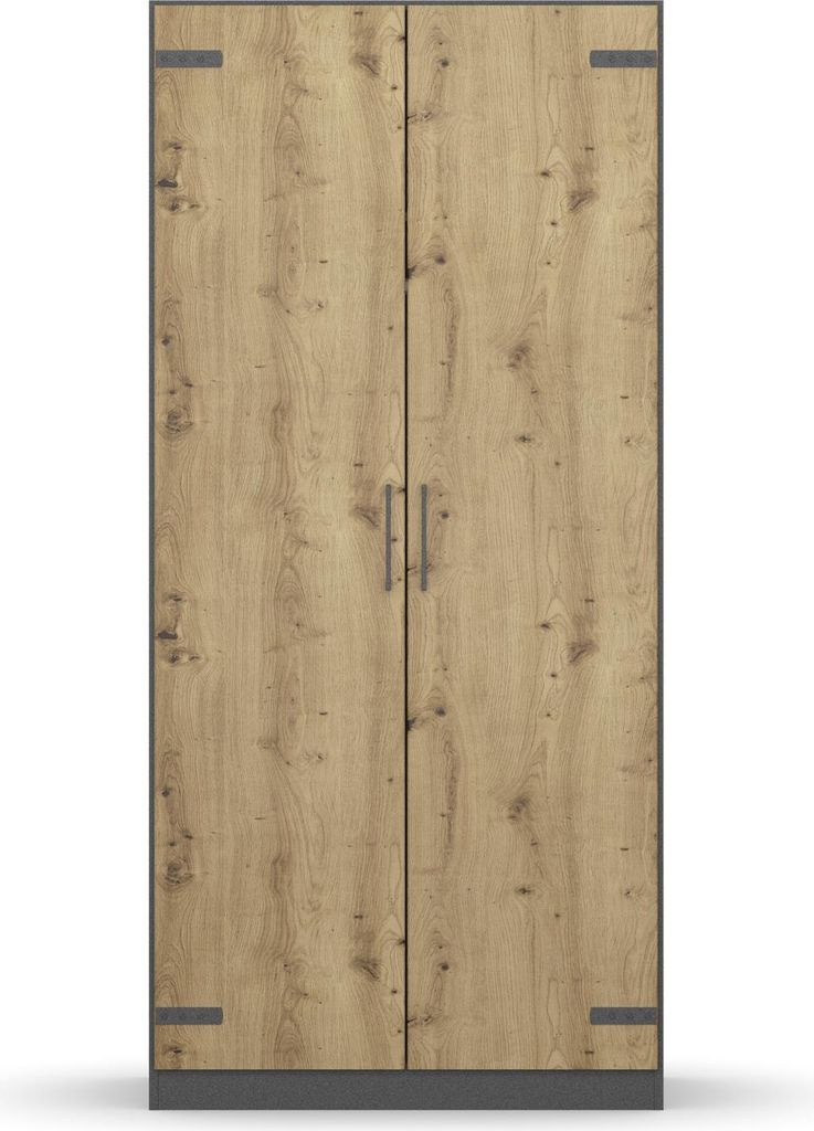 Drehtürenschrank >Butte< in Eiche Artisan Nachbildung / grau - 91x197x54 (BxHxT)