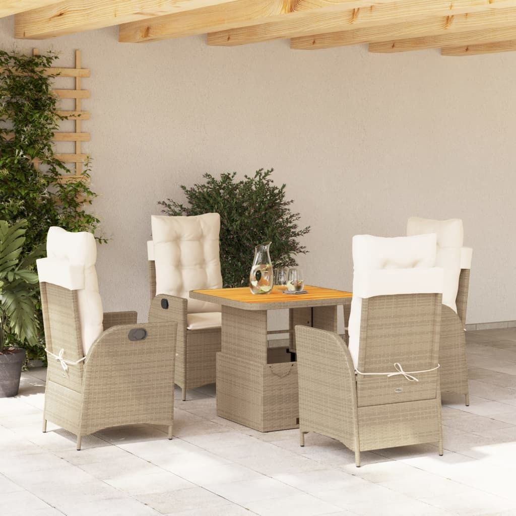 Maison Exclusive - 5-tlg. Garten-Essgruppe mit Kissen Beige Poly Rattan