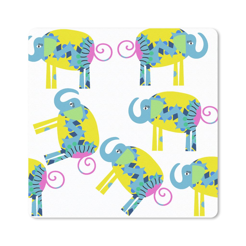 MuchoWow Mauspad Mousepad Elefant - Gelb - Ornament - Muster 20x20 cm - Mousepads - Maus Mat - Pad - Mausunterlage - Desk Mat - Bureauartikeln